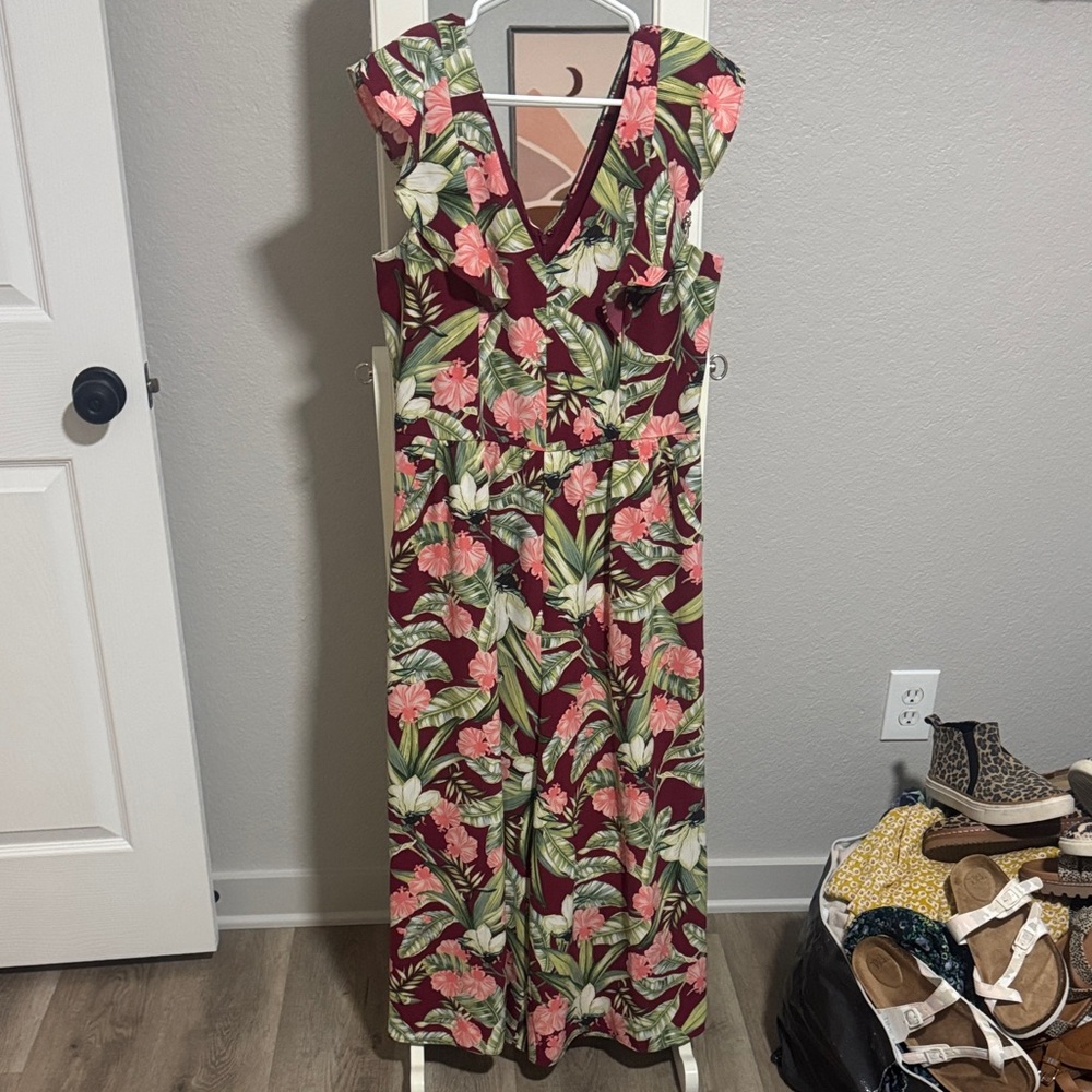 Ann Taylor Floral Jumpsuit - Red and Green